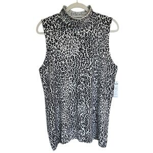 Chicos Zenergy Cotton Cashmere Knit Leopard Print Sleeveless Top XL NWT